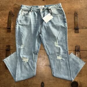 Women's Evidnt Los Angeles Verona Skinny Ankle Light Blue Distressed Jeans Sz 29